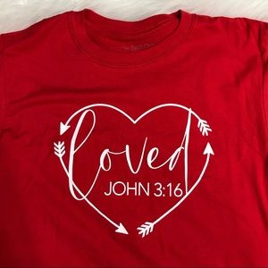 “Loved”-John 3:16-Red Tee-NWOT-Never worn-Sz Med.